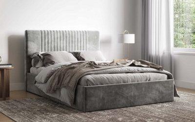 Flair Sonar Velvet Ottoman Kingsize Bed - Silver
