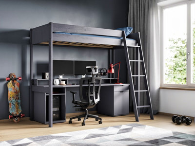 B&Q -  Noomi Tera Solid Wood Gaming Highsleeper BedGrey