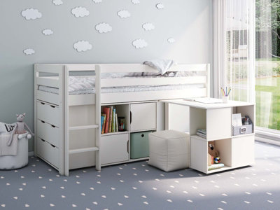 B&Q -  Noomi Nora Midi Wooden Midsleeper Full SetWhite