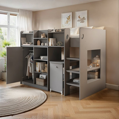 Flair Wizard Junior Wooden Highsleeper WorkstationGrey from B&Q