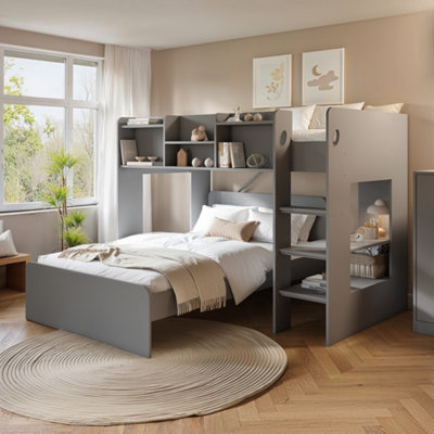 B&Q -  Wizard L Shaped Bunk With Small Double BedGrey