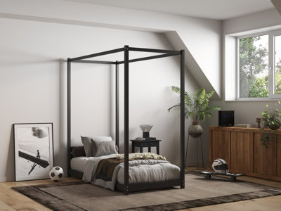 Flair Black Zara Four Poster Wooden Bed Frame Single Small B&Q