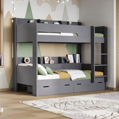 Flair Furniture Eddie Storage Bunk Bed Grey - Kids Wood/Oak - Space-Saving & Organised - Image 4