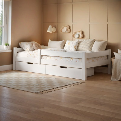 Flair Milo Single White 2 Drawer Wooden Storage Bed Frame - Solid Pine - Slatted Base - Image 4