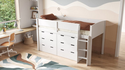 Flair Loop White 6 Drawer Mid Sleeper Bed Storage Set - Scandinavian Design - Built-in Safety Rails - Image 5
