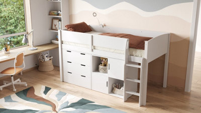 Flair Unisex White Loop Mid Sleeper Bed Full Storage Set With 2 Doors In | : Single - Image 6