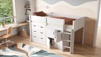 Flair Unisex White Loop Mid Sleeper Bed Full Storage Set With 4 Doors In | : Single - Image 6
