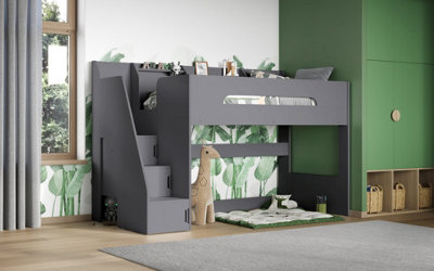 Flair Stepaside Wooden High Sleeper Frame Only - Grey