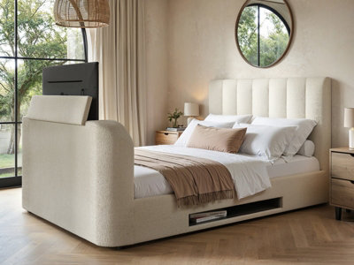 Flair Megane Boucle Side Lift Tv Ottoman Double BedCream