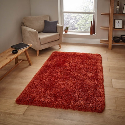  - Terracotta Plain Shaggy Modern Handmade Acrylic Polyester Rug For Living Room And Bedroom-150Cm X 230Cm