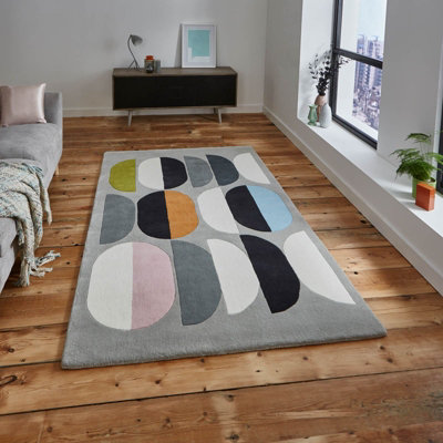 Grey Handmade Luxurious Modern Viscose Wool Easy To Clean Geometric Rug For BedroomLiving Room120Cm X 170Cm from B&Q