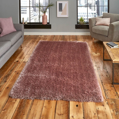 B&Q Handmade Modern Plain Shaggy Easy To Clean Rug For Bed Room Living Room And Dining Room-150Cm X 230Cm Light/Pink