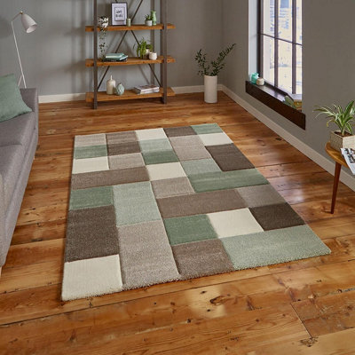 B&Q Beige/Green Handmade Geometric Rug-120Cm X 170Cm