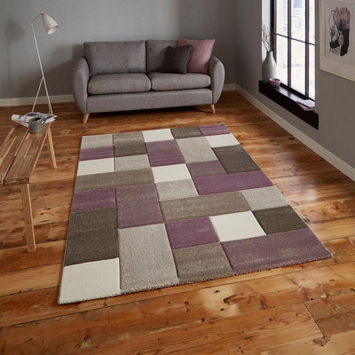 B&Q Modern Geometric Handmade Easy To Clean Rug For Living Room Bedroom And Dining Room-160Cm X 220Cm Beige/Purple
