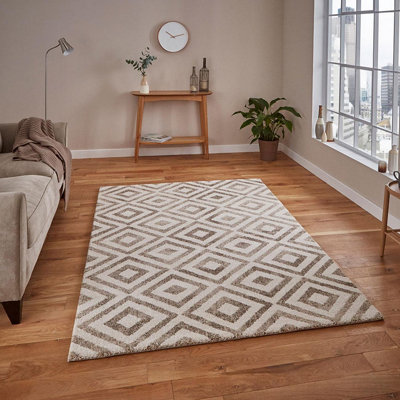 Beige Modern Geometric Easy To Clean Rug For Dining Room-160Cm X 220Cm from B&Q