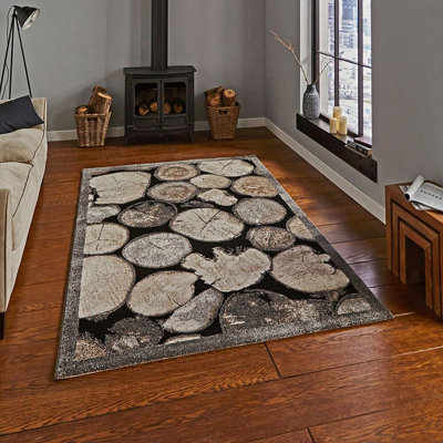  - Cream/grey Funky Modern Abstract Easy To Clean Rug For Dining Room-120Cm X 170Cm