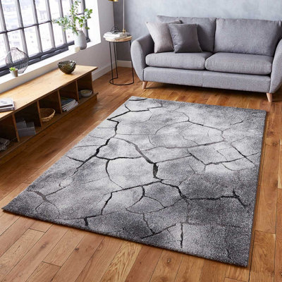 B&Q Grey Funky Modern Abstract Easy To Clean Rug For Dining Room-120Cm X 170Cm