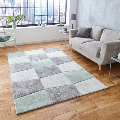 B&Q Handmade Geometric Rug-120Cm X 170Cm Grey/Green
