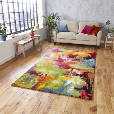  - Multi Abstract Modern Easy To Clean Rug For Living Room Bedroom And Dining Room-80Cm X 150Cm