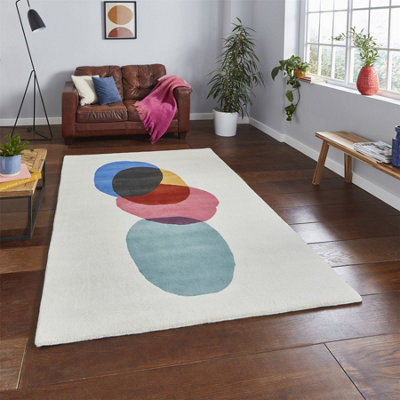 Multicoloured Luxurious Modern Wool Abstract Rug For Bedroom & Living Room-120Cm X 170Cm from B&Q