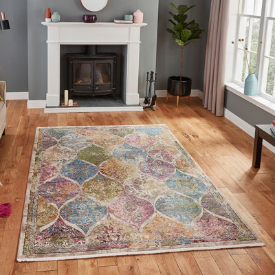 Traditional Multi Geometric Easy To Clean Rug For Dining Room-160Cm X 220Cm from B&Q