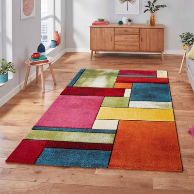  - Modern Polypropylene Multi Geometric Rug-80Cm X 150Cm