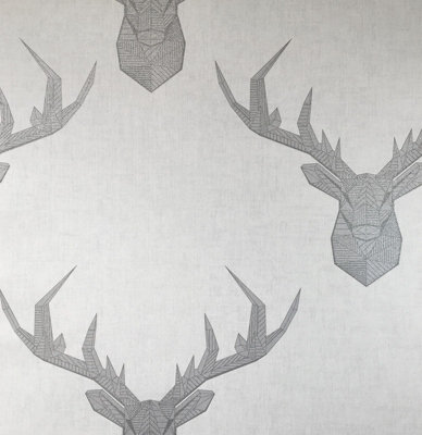 Nina Homes Geometric Stag Wallpaper - Blue, Grey, Beige - Smooth Finish - Image 4