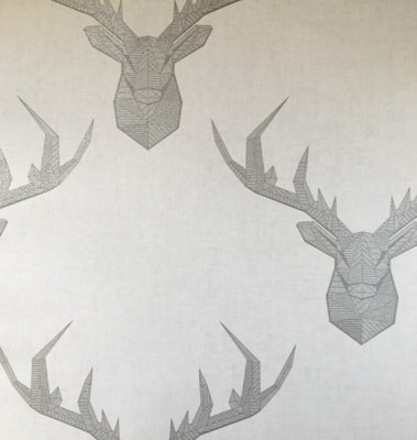Wallpaper Empire Nina Hancock Designer Geometric Stag Beige Linen and Taupe Heads Wallpaper - Image 3