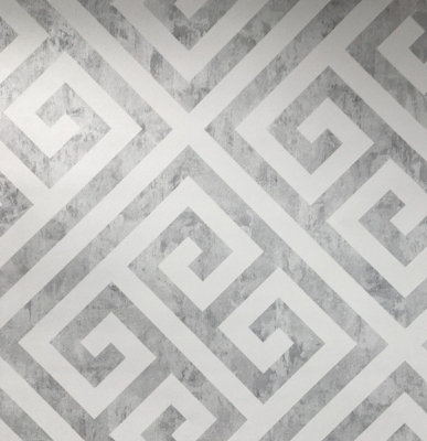 Nina Home Greek Key Wallpaper Grey White Geometric Design Paste The Wall 5060485012689 - Image 4
