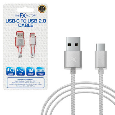 Fx Nylon Braided Usb Data Cable For Type C Smartphone DevicesSilver from B&Q