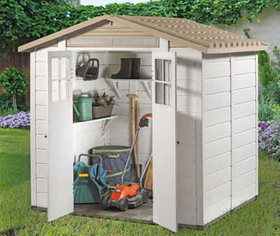B&Q -  Tuscany Evo Premium Plastic Shed Double Door With Heavy Duty Floor