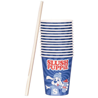 B&Q -  Slush Puppie Paper Cups & Straws 20 Pack For Frozen Drinks & Slushies