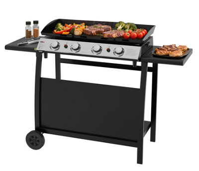 Callow 4 Burner Gas Bbq Griddle Plancha Grill10Kw Power & Outdoor CoverGas RegulatorStand And Side Tables from B&Q