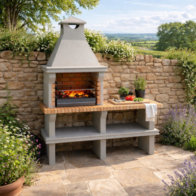 Callow Ibiza Masonry Charcoal Bbq Grill And Side Table - Stone Bbq