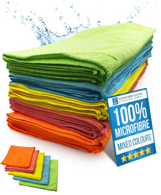 B&Q -  Microfibre Cloth Pack Of 40 Cleaning Cloths Super Absorbent Mixed Colour 40Cm X 40Cm