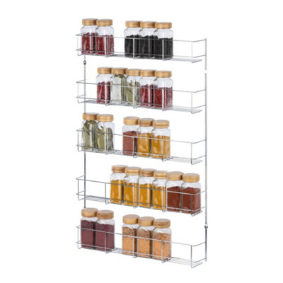 Livivo Unisex Metallic Silver Wall Mounted Hanging Spice Rack Organiser - 5 Tier In - Image 4