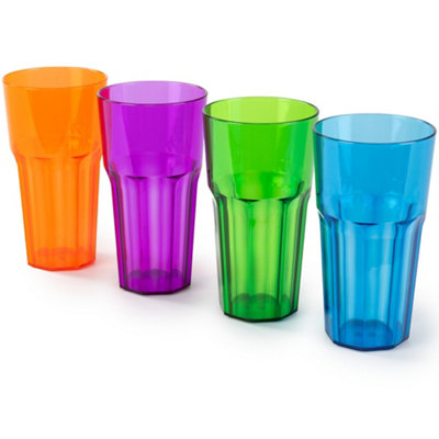 Livivo Plastic Tumblers Set Of 4 600Ml Multicolour Reusable Cups Bpa Free Stackable Drinking Cups For Picnic from B&Q