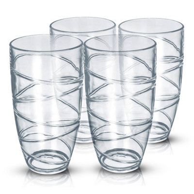 Livivo Plastic Tumblers Set Of 4 600Ml Reusable Cups Clear Swirl Design Bpa Free Drinking Cups For Picnic Camping from B&Q