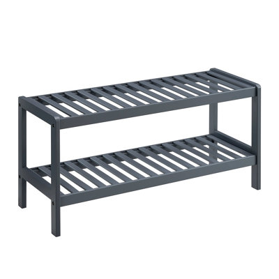 Livivo 2-Tier Natural Bamboo Shoe Rack With 2 ShelvesLarge Storage CapacityWooden Shoe Stand & OrganiserGrey from B&Q
