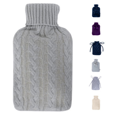 Livivo 2L Large Hot Water Bottle With Grey Arran Knitted Jumper Style Cover Removable And Washable Design For Warmth Pain Relief from B&Q