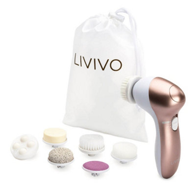 Livivo 7 In 1 Electric Facial And Foot Skin Cleanser Rose Gold With 7 Rotating Brush Massage Sponge And Pumice Attachments from B&Q