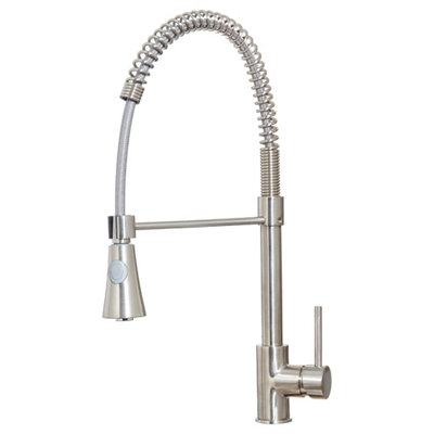 B&Q -  Tirare Kitchen Tap Brushed Nickel Deck Mounted Lever Swivel Spout Rinse Spray