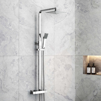 Corso Bathrooms Square Drench Rigid Riser Mixer Shower Thermostatic from B&Q
