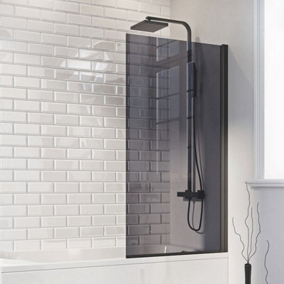 Scudo Black Mono Square Edge Bath Screen from B&Q