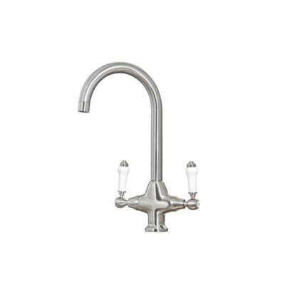FNX Bathrooms Harrogate Kitchen Tap Brushed Nickel Deck Mounted Lever Swivel Spout Wras Approved from B&Q