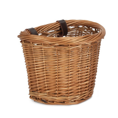 Red Hamper Willow Oval Bicycle Basket - Brown - Leather Straps - Image 3