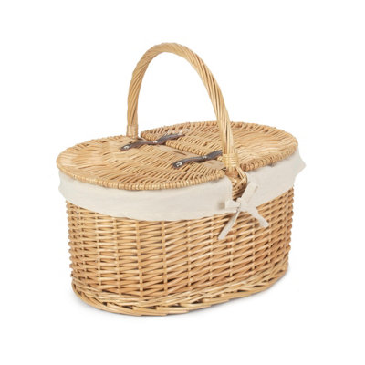 B&Q -  Eh017W Wicker Cotton Lined Buff Oval Picnic Basket