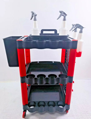 Dirty Pro Tools Black Tiers Auto Detailing Cart Car Wash Tool Organiser Wheels Valet Trolley Size 3 B&Q