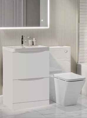 B&Q -  500mm Vanity Unit High Gloss White Freestanding Bathroom Cabinet With Ceramic Basin & Soft Close Drawer