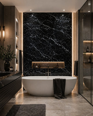D Pro T Bathrooms Shower Wall Panel Pvc Bathroom Black Marble Gloss1000mm X 2.4MWaterproof CladdingTongue & Groove from B&Q